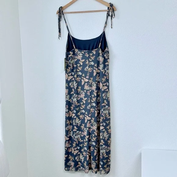 NWT Live To Be Spoiled Butterfly Mesh Overlay Midi Slip Dress Navy Floral Large - Picture 5 of 15